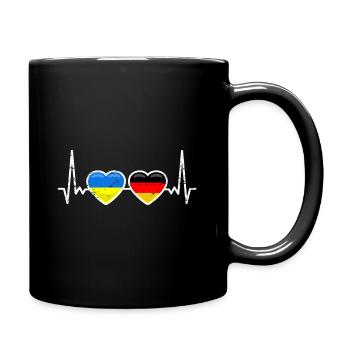 Deutschland Ukraine Flagge Herzschlag - Tasse einfarbig - Schwarz - Rechts