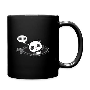 Huhu Ich bin da Baby Panda Geburt Geschenk - Tasse einfarbig - Schwarz - Rechts