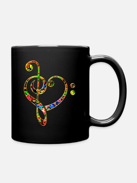 Music heart note, bass treble clef, classic, choir - Full Colour Mug - black