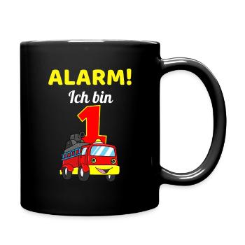 1. Geburtstag Feuerwehr Feuerwehrauto Kind - Tasse einfarbig - Schwarz - Rechts