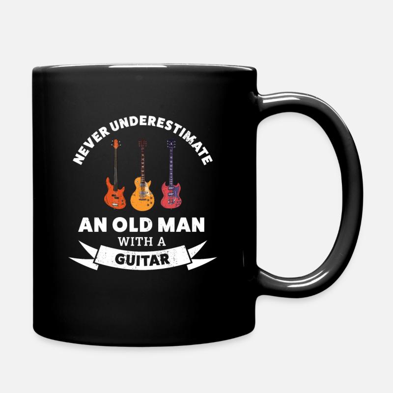 Old man with a Guitar | Funny Music Gift - Full Colour Mug - black
