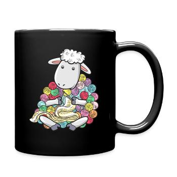 Schaf am Stricken mi bunter Wolle Landwirt Schäfer - Tasse einfarbig - Schwarz - Rechts