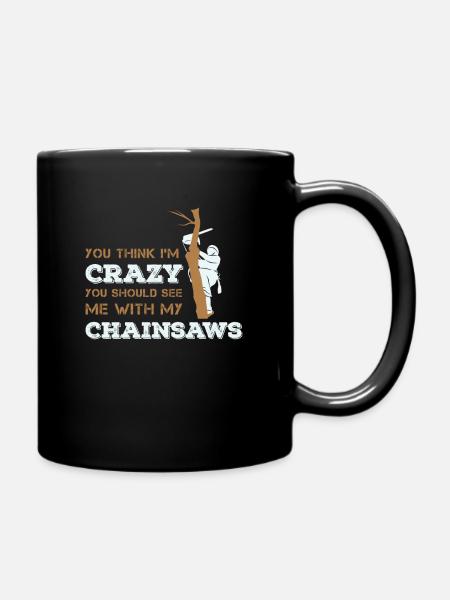 Chainsaw & tree for lumberjacks and arborists - Full Colour Mug - black
