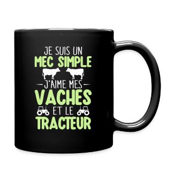 j'aime mes vaches et le tracteur - humour - Mug uni - noir - Droite