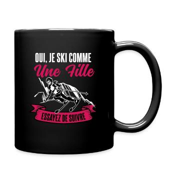 Oui, je ski comme une fille - humour cadeau - Mug uni - noir - Droite