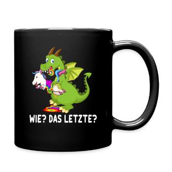 Wie das letzte? | Einhorn von Drache gefressen - Tasse einfarbig - Schwarz - Rechts