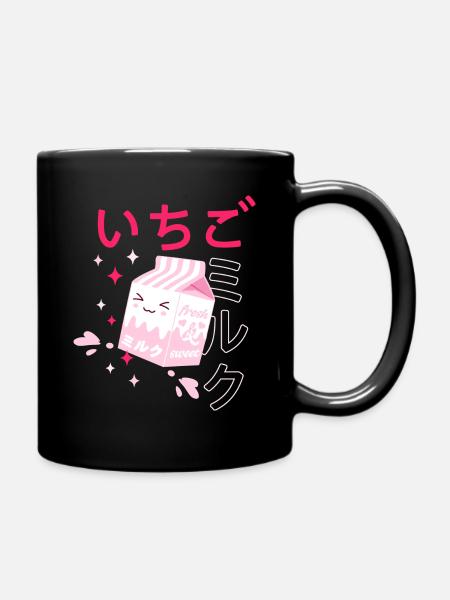 Lait fraise, Kawaii, Strawberry Milk - Mug uni - noir