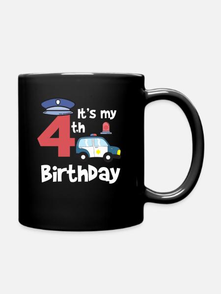 Polizei 4. Geburtstag Jahre Junge Kind Geschenk - Tasse einfarbig - Schwarz