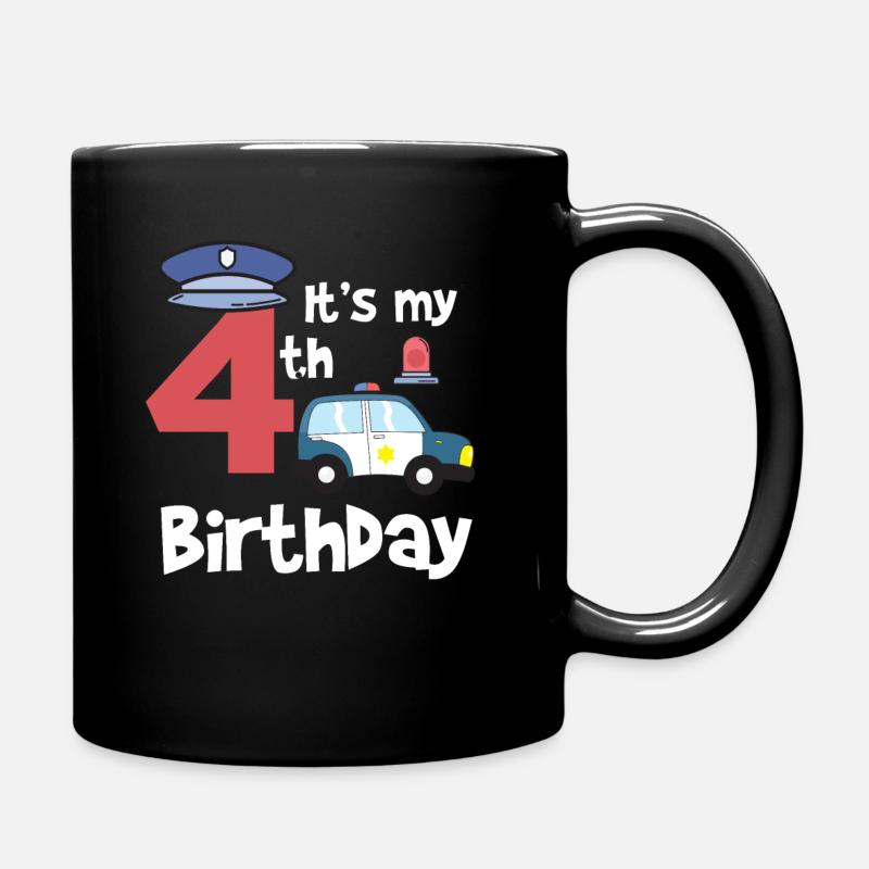 Polizei 4. Geburtstag Jahre Junge Kind Geschenk - Tasse einfarbig - Schwarz