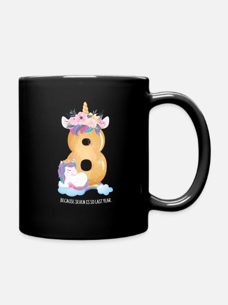 8th Birthday Unicorn Girl Saying Gift - Full Colour Mug - black