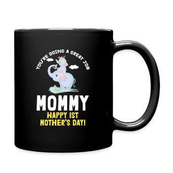Muttertag Mutter Mummy Erster Elefant Geschenk - Tasse einfarbig - Schwarz - Rechts