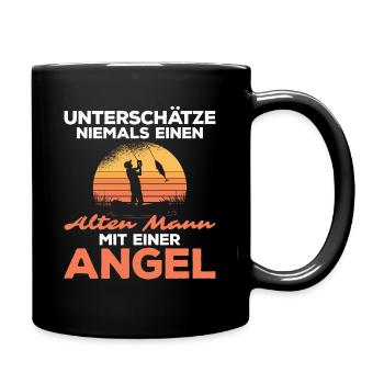 Alter Mann Fischen Angeln Angler - Tasse einfarbig - Schwarz - Rechts