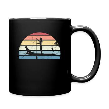Retro Paddleboarding Mädchen mit Hund Sonnenuntergang Geschenk - Tasse einfarbig - Schwarz - Rechts