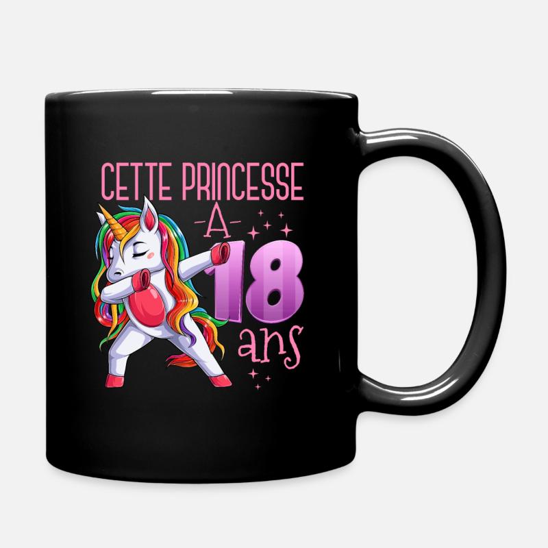 18 Ans Cadeau Anniversaire Fille Licorne Princesse - Mug uni - noir