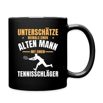 Unterschätze niemals einen alten Mann Tennis - Tasse einfarbig - Schwarz - Rechts