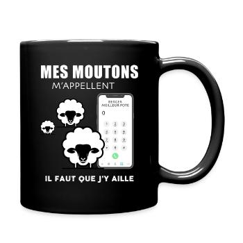 t-shirt mes moutons m'appellent - Mug uni - noir - Droite