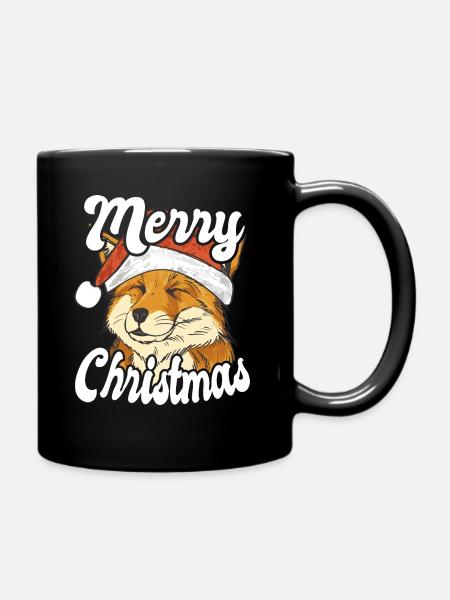 Merry Christmas Weihnachten Fuchs - Tasse einfarbig - Schwarz