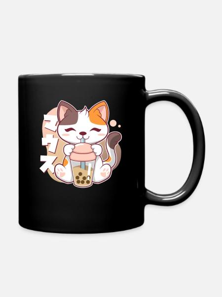 Chat Boba Bubble Tea Kawaii Anime Neko - Mug uni - noir