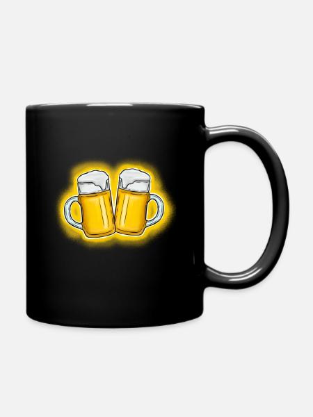 Bier Krüge anstoßen - Tasse einfarbig - Schwarz