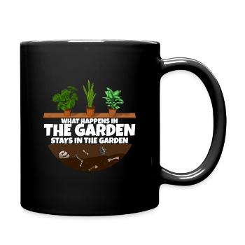 Gardener saying what happens in the garden - Full Colour Mug - black - Right