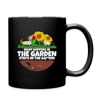 Gardener saying what happens in the garden - Full Colour Mug - black - Right