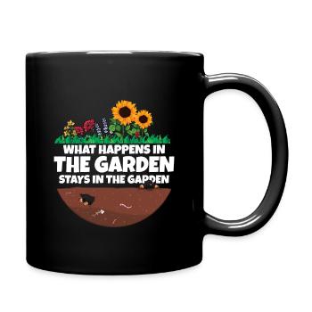 Gardener saying what happens in the garden - Full Colour Mug - black - Right