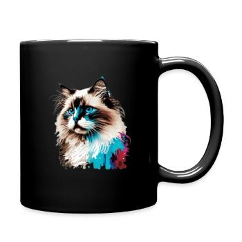 Ragdoll Katzenaquarell - Tasse einfarbig - Schwarz - Rechts