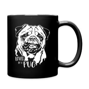 Loved by a Pug Dog Pug Dog Saying Wilsigns - Full Colour Mug - black - Right