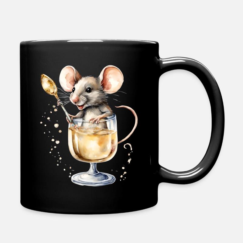 Souris douce dans un verre à / Verre à Prosecco avec cuillère - Mug uni - noir