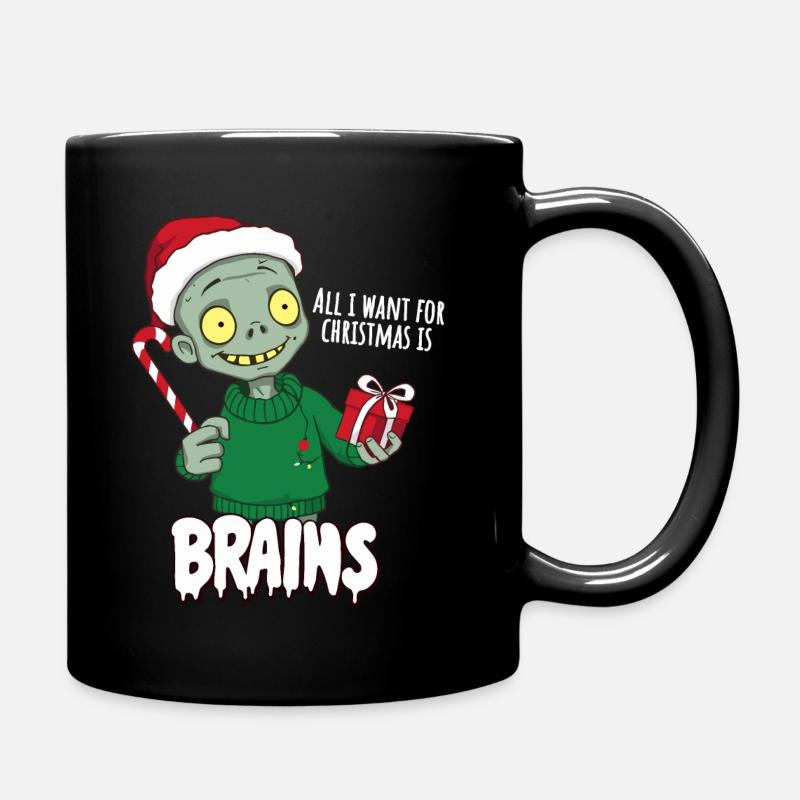 Weihnachtszombie mit Geschenk - Tasse einfarbig - Schwarz
