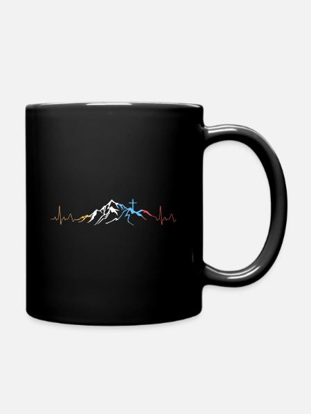 Berge Herzschlag Kreuz Christlich - Tasse einfarbig - Schwarz