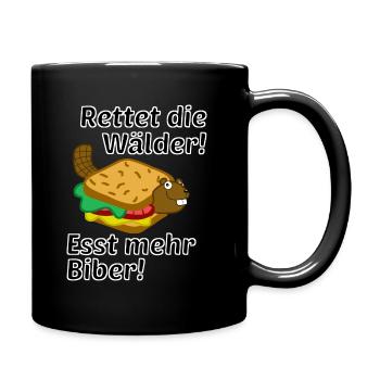 Rettet die Wälder! Esst mehr Biber! - Tasse einfarbig - Schwarz - Rechts