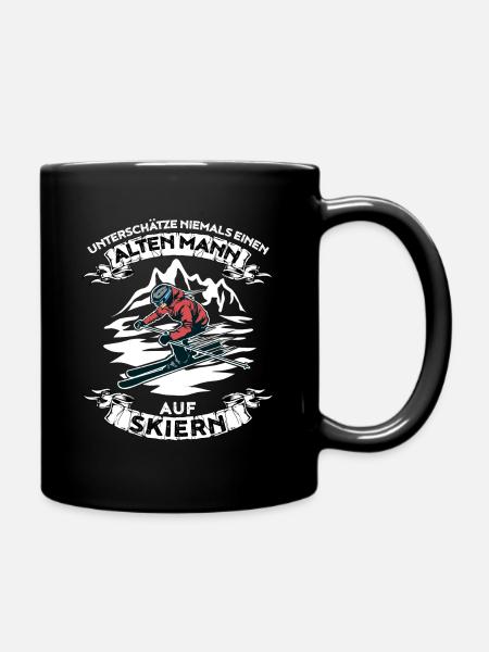 Unterschätze niemals einen alten Mann auf Skieren - Tasse einfarbig - Schwarz