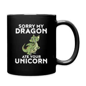 Mein Drache hat dein Einhorn gefressen Lustig - Tasse einfarbig - Schwarz - Rechts