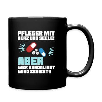 Pflege mit Herz - Altenpfleger Krankenpfleger - Tasse einfarbig - Schwarz - Rechts