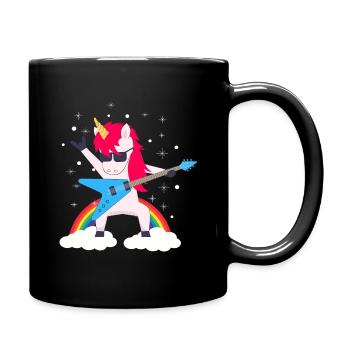Dabbing unicorn with rock guitar - Full Colour Mug - black - Right