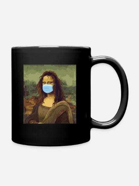 Mona Lisa quarantine corona crisis mouthguard covid - Full Colour Mug - black