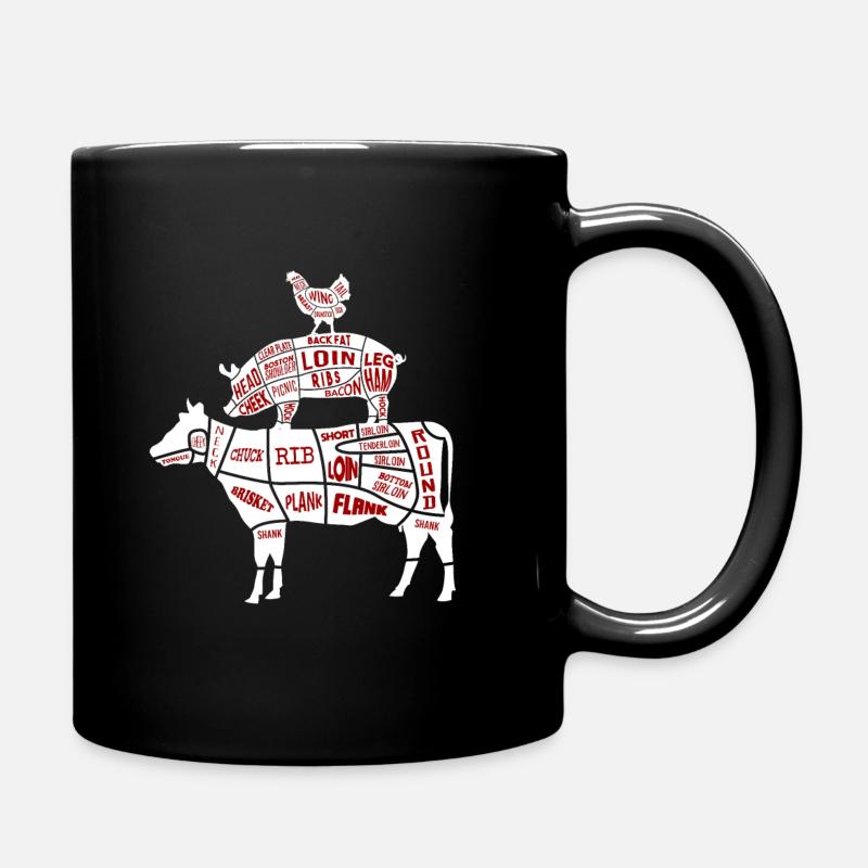 Grillen Fleischteile Huhn Schwein Rind - Tasse einfarbig - Schwarz