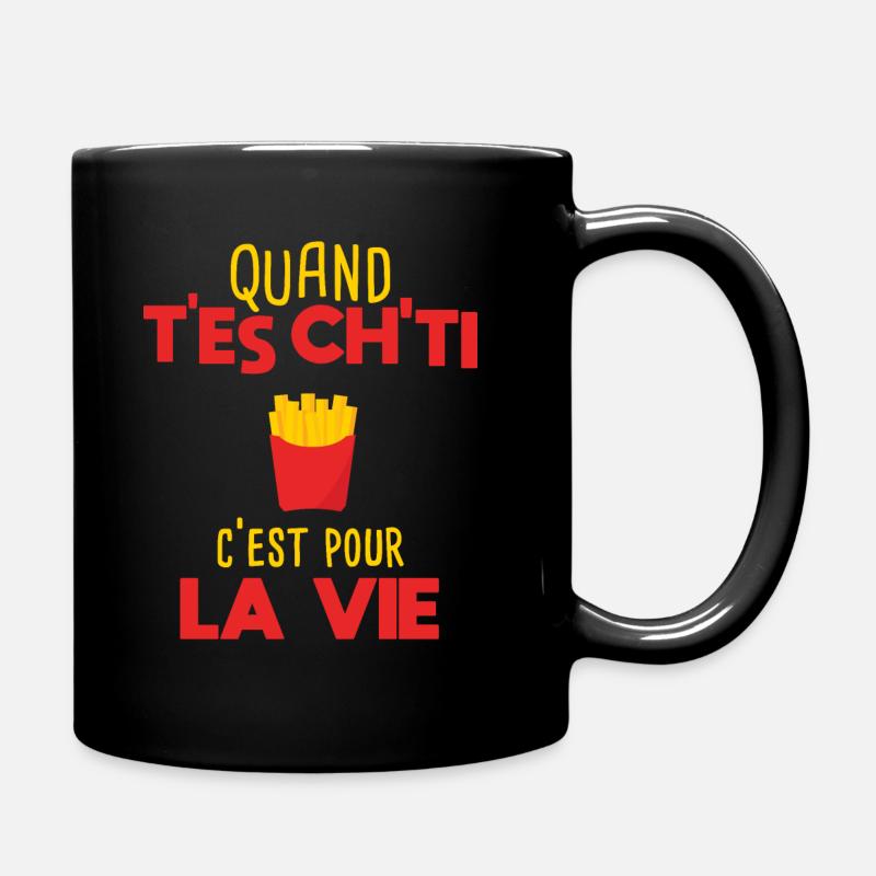 Chti cadeau humour ch'ti frite - Mug uni - noir