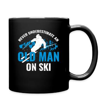 Never underestimate an old man on skis - Full Colour Mug - black - Right