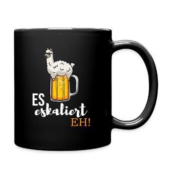 Es eskaliert eh Alpaka im Bier - Tasse einfarbig - Schwarz - Rechts