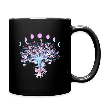 Mondphasen Retro 60's 70's Vibe Lebensbaum - Tasse einfarbig - Schwarz - Rechts