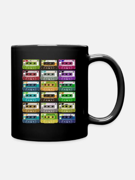 Cassette Tapes Mixtapes 1980s Radio Music - Full Colour Mug - black
