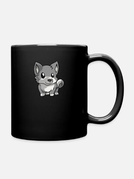 Kawaii Anime Wolf Wildnis Loups - Mug uni - noir