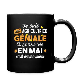 Agricultrice femme. Poussin poulailler ferme - Mug uni - noir - Droite