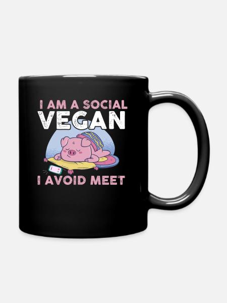 I Am a Social Vegan I Avoid Meet Vegan Gift - Full Colour Mug - black