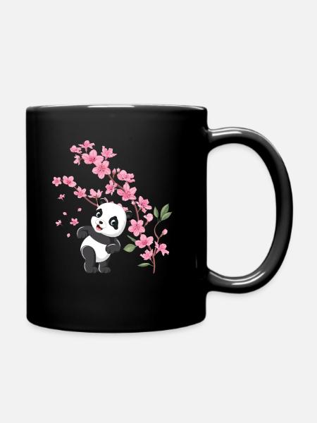 Panda Cherry Blossom Cerisier Fleurs De Cerisier Pandas Japonais - Mug uni - noir