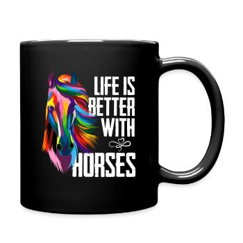 Das Leben ist besser mit Pferden - Tasse einfarbig - Schwarz - Rechts