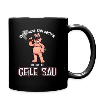 Karneval Kostüm coole geile Sau mit Zigarre - Tasse einfarbig - Schwarz - Rechts