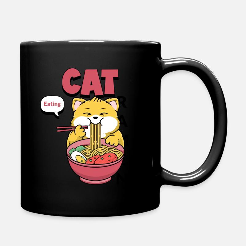 Cat eating ramen spaghetti t-shirt gift - Full Colour Mug - black